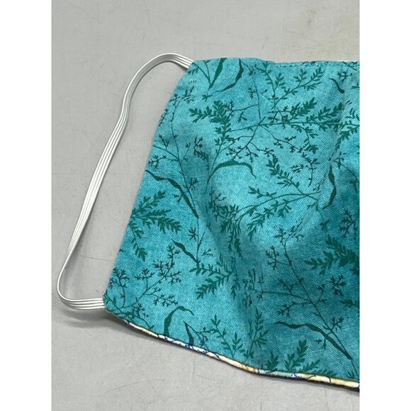 handmade facemask elastic straps for ears reversible yellow blue floral 8" new - Picture 3 of 5